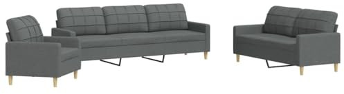 vidaXL Sofagarnitur 3-TLG., Polstersofa mit Metallrahmen, Sitzgruppe für Wohnzimmer, Loungesofa Sessel Sofa Couch Garnitur, Dunkelgrau Stoff