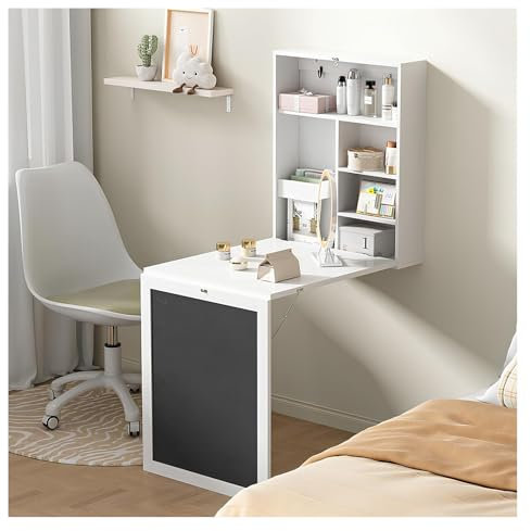 PQPQLI Platzsparend Wandklapptisch Esstisch Computertisch, Wandtisch Aus Massivem Holz Mit Ablagefach Und Tafel, An Der Wand Montierter Klapptisch Keine Montage, Für Arbeitszimmer, Küche(Black)