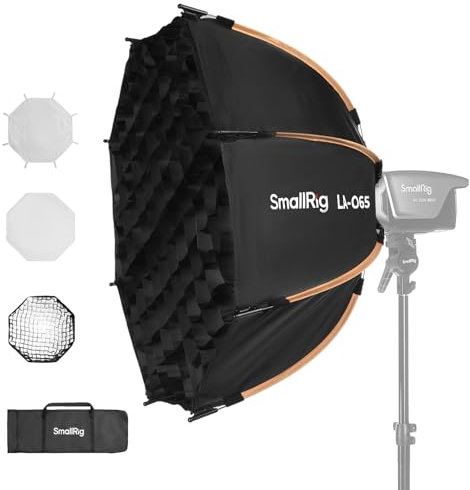 SMALLRIG LA-O65 Achteckige Softbox, 65 cm/25,6 Zoll Schnellverschluss-Softbox mit Tragetasche, für COB-Leuchten mit Bowens-Mount für SmallRig für Neewer für Aputure für Godox – 4874