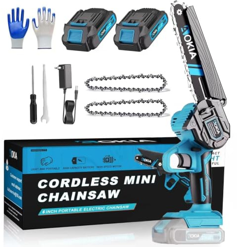 Mini Chainsaw 6 Inch Cordless Electric Handheld Chain saw with 2 Batteries Small Chainsaw for Tree Wood Trimming,Household and Garden