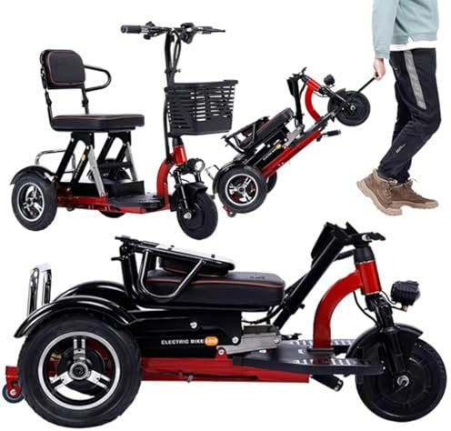 LIBRACTA 3-Rad-Mobilitätsroller,Elektrisches Dreirad,Leichte Faltbare Mobilitätsroller,Tragbarer Reiseroller,Mit Kindersitz,Luftreifen,Tragfähigkeit 150 Kg,Für Ältere Menschen Und Behinderte