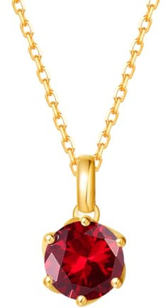 FANCIME Solide 14 Karat 585 Gelb Gold Kette mit Erstellter Rubin Anhänger, Juli Geburtsstein Halsketten Feine Geschenk Schmuck für Damen, Verstellbares Kette: 40 + 5 cm