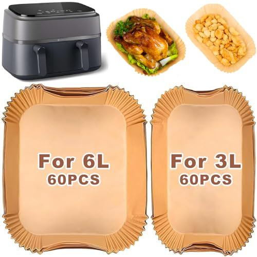 YJDM 120 pezzi di carta da forno Airfryer per Philips NA350 Dual Basket Airfryer serie 3000 6L/3L Tefal EY9018 Dual Easy Fry 5,2/3,1 l, per friggitrice ad aria calda Dual Basket Airfryer EY905D
