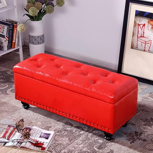 Large Storage Space Footstool Bench for Hallway with Padded Seat and Faux Leather Window Seat Storage Chest
