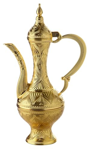 Alisveristime Small Decorative Zamac Ewer – Miniature Ottoman-Inspired Ornate Pitcher with Lid for Home Décor (8.27” x 4.72” x 2.76”) (Gold)