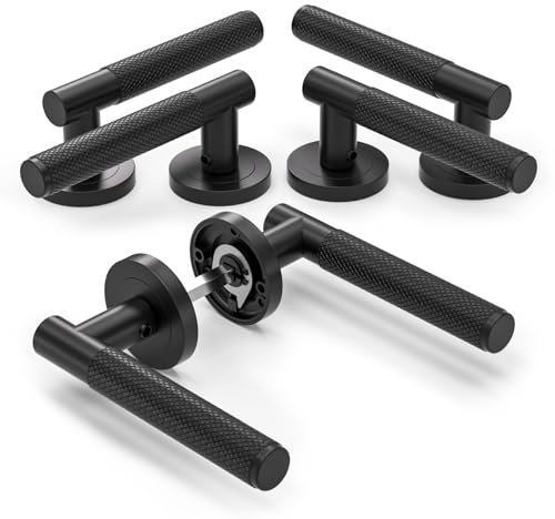 Bwintech 3 Sets Black Aluminium Knurled Lever Door Handles On Rose Without Door Escutcheon