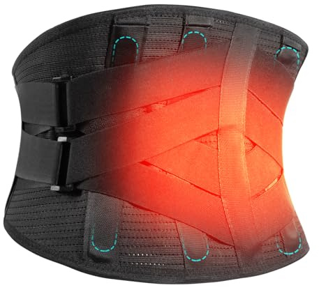 Goldmille Heated Back Support Belt, Ergonomic 7-Stay System for Instant Back Pain Relief and Posture Correction, Unisex Design, 5000mAh Rechargeable Battery, 3 Adjustable Heat Settings - L