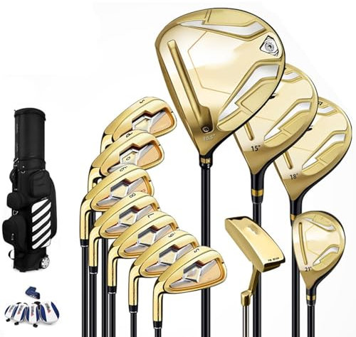 CFDZCP 12 Piece Golf Clubs Full Set Carbon Shaft, Left Handed Men's Golf Clubs Set With Stand Bag, Golf Standard Ball Bag，Indoor And Outdoor Golf Training(S grade shaft)