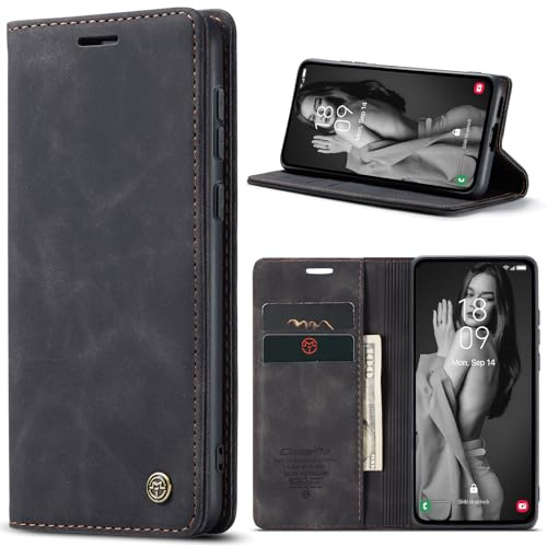 Lanranwa Handyhülle für Samsung Galaxy A15 4G/5G Hülle Premium Lederhülle Klappbar Flip Case Handytasche Schutzhülle Klapphülle Standfunktion für Samsung Galaxy A15 -Schwarz