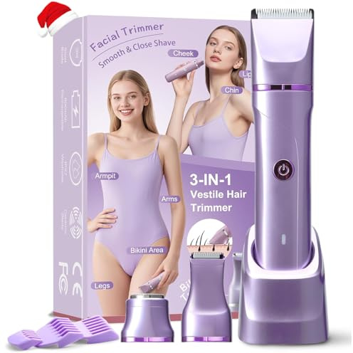 Bikini Trimmer Women Lady Shavers for Women Body Hair Trimmer for Bikinis Legs Pubic Hair Bikinis Trimmer for Womens,Electric Shaver for Womens,Ceramic Blades IPX7 Washable Head,Wet and Dry Use Purple