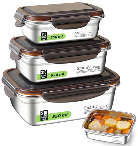 Biigdan 3 piezas fiambrera acero inoxidable,Fiambrera a Prueba de Fugas para hornos microondas,lavavajillas,frigoríficos,Lunch Box para Niños, Estudiantes, Oficinistas Preparar Comidas,350/550/850 ml