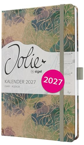 SIGEL Jolie Wochenkalender 2027 A5 lila grün Hardcover aus Kraftpapier | 7J811, Gummiband, Stiftschlaufe, 174 Seiten, vegan, Buchkalender, Terminplaner Taschenkalender