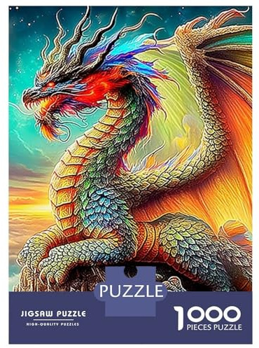 Mythologische Kreaturen 1000 PC Karton DIY Fire Drache im Nebel Puzzle Set, Geistentspannung Senioren, Farben, Stress Relief & Indoor-Freizeit 70x50cm/1000pcs