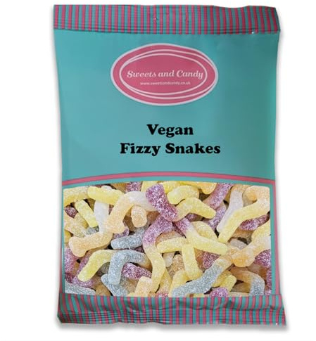 Sweets and Candy® VEGAN Fizzy Snakes 1kg - Gummy Sour Snakes/Worms - Fizzy Vegan and Vegetarian Sweets - Bulk 1 Kilo Bag - Pick and Mix Share Size Bags - Plant Based Candy