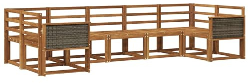 vidaXL Outdoor-Sofagarnitur 7 pcs Natur Massivholz Akazie, Akazienholz Garten-Sitzgruppe, modernes Outdoor-Sofa, wetterfest, gemütliche Lounge für deinen Garten