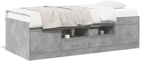 Foknhdi Tagesbett 90x190 cm Betongrau ohne Matratze mit 2 Bettschubladen Massives Holzwerkstoff Gestell und Sperrholzlatten Modernes Schlafsofa für Wohnzimmer Gästezimmer Jugendzimmer