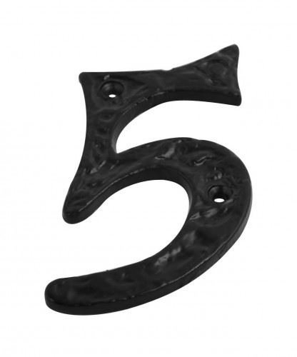 Dzina Door Number Numeral '5' 100mm (4 Inch) Antique Black, Pack of 1