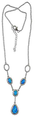 Kette Collier 925er Sterling Silber mit synt. Feuer Opal und Zirkonia besetzt