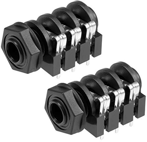 sourcing map PCB Mount 6.35mm 6 Pin Socket Headphone Stereo Jack Audio Video Connector Black 2Pcs