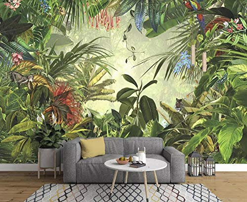 Papier Peint 3D Plant Animalier De Perroquet Tigre Plantain De Forêt Tropicale Dessinés À La Main Peinture Amovible Sticker Mural Home Decor Art