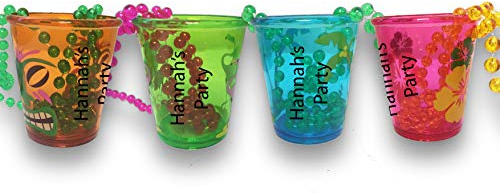 8 x Personalised Hawaiian Shot Glasses Ideal for a Hen Party, Birthday Party, Stag do or Any Occasion in 4 astd