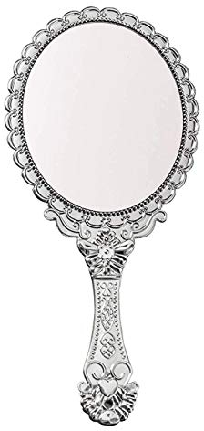 YANGSHINE (ovalVintage Handspiegel, Make-up-Spiegel, oval, geprägte Blume, Kosmetikspiegel, antiker Reise-Kosmetikspiegel für Damen und Mädchen (Silber), Silber)