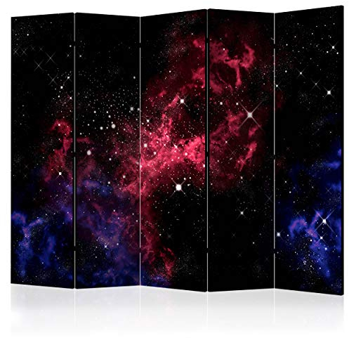 decomonkey Paravent Raumteiler Innen Polarlicht 225x172 cm 5 Teilig Einseitig Room Divider Wall Raumteiler Stehend Trennwand Sichtschutz Spanische Wand Sichtschutzwand Wohnzimmer Holz Sterne