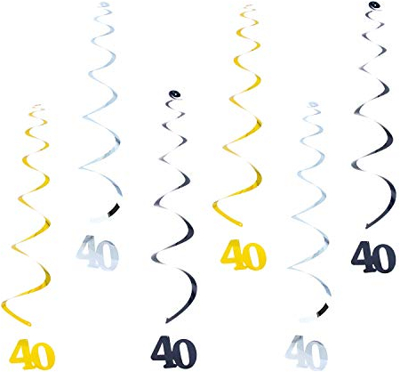 Oblique Unique® 6 Spiral Wirbel Deckenhänger Girlanden für 40. Geburtstag Jubiläum Hochzeitstag Party Geburtstagsdeko Hängedeko - Gold Schwarz Silber