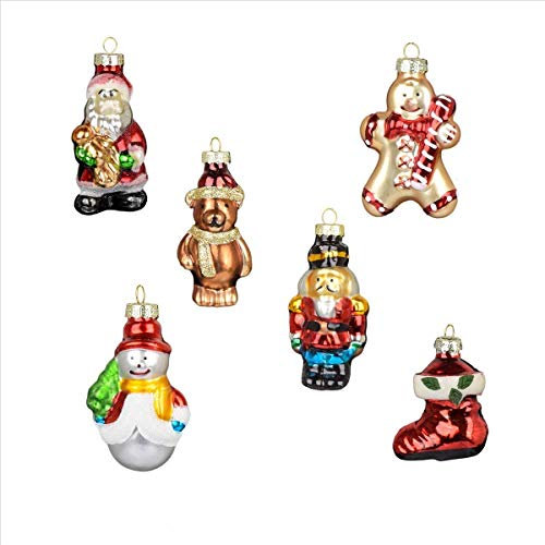 KnikGlass Packung mit 6 bemalten Glasfiguren-Weihnachtsornamenten Hängende Ornamente für die Weihnachtsbaumdekoration(Kombination 2)