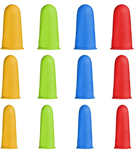 SAVITA 24PCS Silicone Finger Protectors Colored Rubber Finger Tips Finger Cover Caps for Hot Glue Sewing Crafts Wax Resin Honey Adhesives Writing Sorting Tasks in 3 Sizes (Small, Medium, Large)