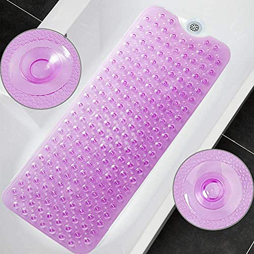 SKYTE® Pebble Frosted Anti-Mould Anti Slip Plastic Oval Bathtub Shower Mat with Grip, 35cm x 50cm (Pink)
