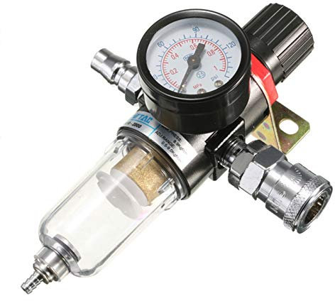 Kit aérographe A-F-R-2000 - 6,35 mm - Compresseur d'air - Filtre à huile - Séparateur d'eau - Kit d'outils avec jauge de régulateur, filtre léger, particules et pinceaux à air pour peinture