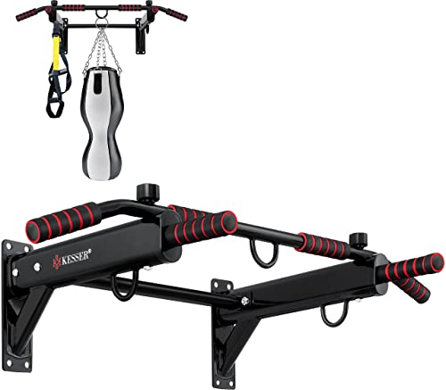 KESSER® 4in1 Klimmzugstange zur Wandmontage rutschfesten Griffen zusätzliche Funktion für Seile Ringe und Boxsäcke verschiedene Griffpositionen | sicher & stabil | + Montagezubehör Pull Up Bar indoor