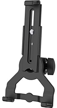 K&M 19766 Tablet-PC-Stativhalter Schwarz, Biobased Kunststoff - Tablet-Halterung für Stative mit 3/8“ bzw. 5/8“ Gewinde
