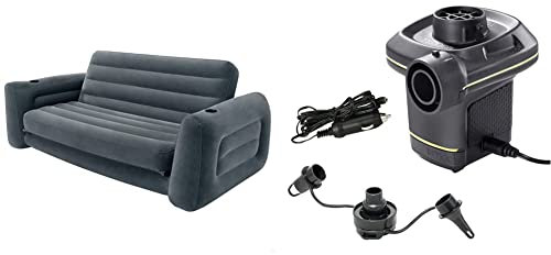 Intex 66552 Divano Letto 203 x 224 x 66 cm & 66634 Pompa Elettrica per Gonfiaggio/Sgonfiaggio (Uso Interno e/o esterno)