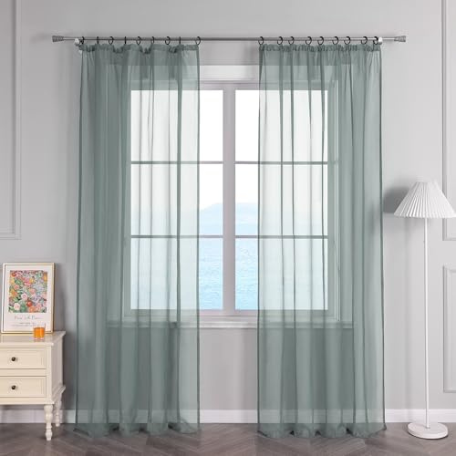 ESLIR Gardinen mit Kräuselband Vorhänge Fensterschal Transparent Schlaufenschal Voile Schal Uni Grau BxH 145x270cm 1 Stück