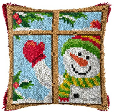 ZUHK Christmas Latch Hook Kits with Christmas Pattern Printed Canvas Crochet Gift Cross Stitch Sofa Cushion Cover Tool fit for Kids and Adults,43x43 cm (Snowflake J)