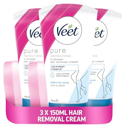 Veet In Shower Hair Removal Cream for Sensitive Skin, 150 ml (Pack of 3)