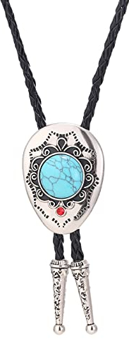 DELIGUO Bolo Ties Krawatte Für Herren - Vintage Natural Türkis Anhänger Krawatte Schmuck, Western Cowboy Herren Damen Schwarz Leder Seil Halskette Zubehör,Himmelblau,Einheitsgröße