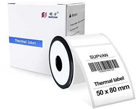 SUPVAN KATASYMBOL T50M Pro/Plus Etikettenband Papier, Wasserfeste Etikettenfür Heim, Schule, Büro, 50 mm x 80 mm, 100 Etiketten/Rolle, Schwarz auf Weiß