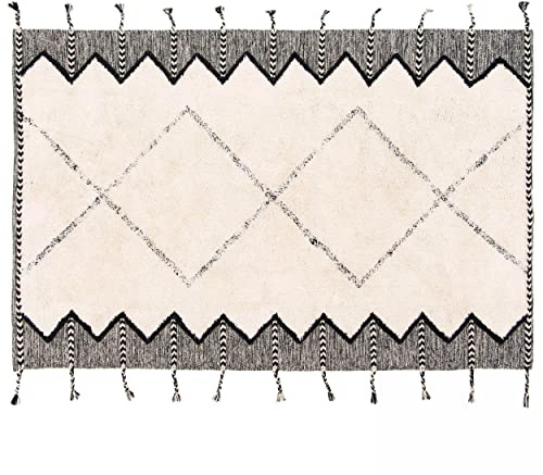 Oviala Rechteckiger Teppich aus Tuft-Baumwolle, mit Fransen, 80 x 200 cm