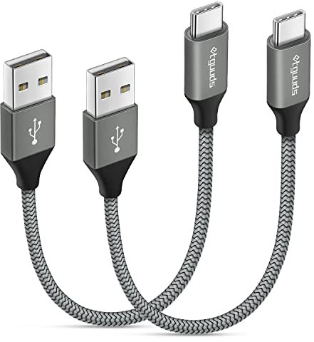 etguuds [2-Pack 0.15M] Extra Short USB C Cable, USB A to USB C Charger Cable 3.1A Fast Charging USB Type C Lead Braided for Samsung Galaxy S23 S21 S20 S10 S9 S8 Plus S10E (Grey)