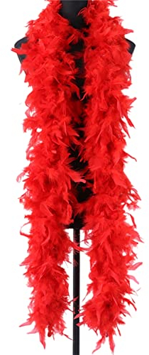 Uposao Federboa Weihnachtsboa, 200CM Flauschige Federboa Feder Schal Verkleidung Einfarbig Flauschige Girlande für Damen Kinder Karneval Fasching Stola Kostüm Hochzeitsdekoration, Heimdekoration,Rot