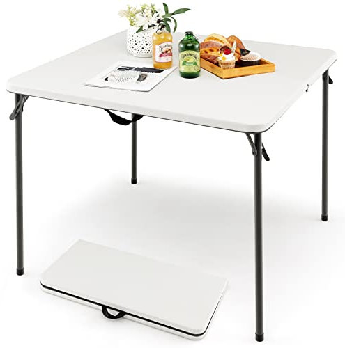 SPOTRAVEL Folding Camping Table, Lightweight Portable Picnic Table with Handle, Indoor Outdoor Garden Dining Table for Camping, Banquet, Party (White)