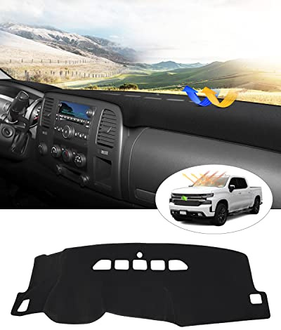 Silverado Dash Cover - For Chevy Silverado/GMC Sierra 1500 2500HD 3500HD 2007-2013 | Suede Dashboard Cover for Silverado Accessories | Non-Slip Silicone Back (Only Fit Models with Two Glove Boxes)