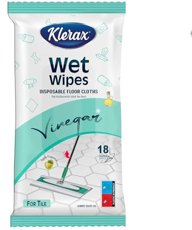 Klerax Lingettes humides nettoyantes à l'extrait de vinaigre - Jetables, se fixent au balai - Nettoyage puissant pour carrelage, céramique et tous les sols durs Parfum frais et pomme