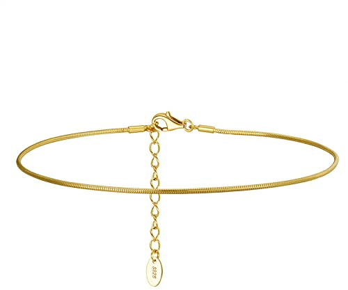 Gualiy Fußkette 925 Silber, Schmuck Gold Fußkette 1MM Schlange Kette Fußketten für Damen 26CM