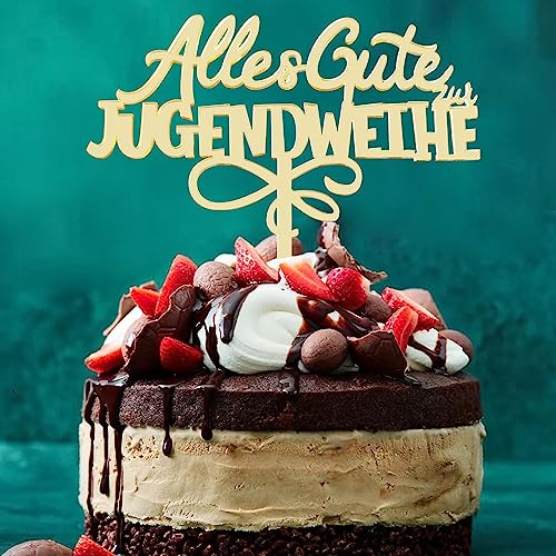 WANYIG Jugendweihe Tortendeko Acryl Cake Topper Alles Gute Zur Jugendweihe Tortenstecker Kuchen Deko Tortenaufleger für Mädchen und Jung (Gold)