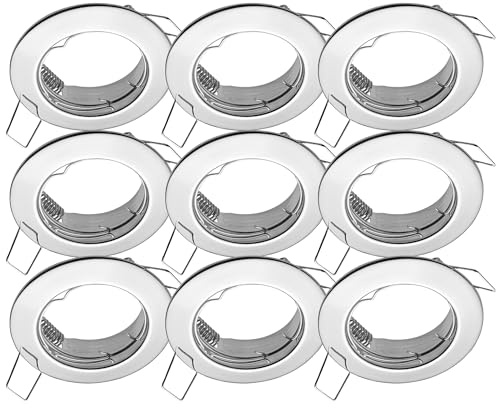 Oktaplex 9er Set Sedan Deckenspots flach für GU 10 & LED-Module Chrom | 60mm Lochmaß, Rahmen für LED Spots Einbauspots
