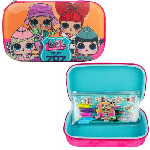 Innovative Designs LOL Surprise Puppen-Federmäppchen-Set mit LOL-Aufklebern und Gelstiften für Mädchen, geformt mit Reißverschluss, Rosa